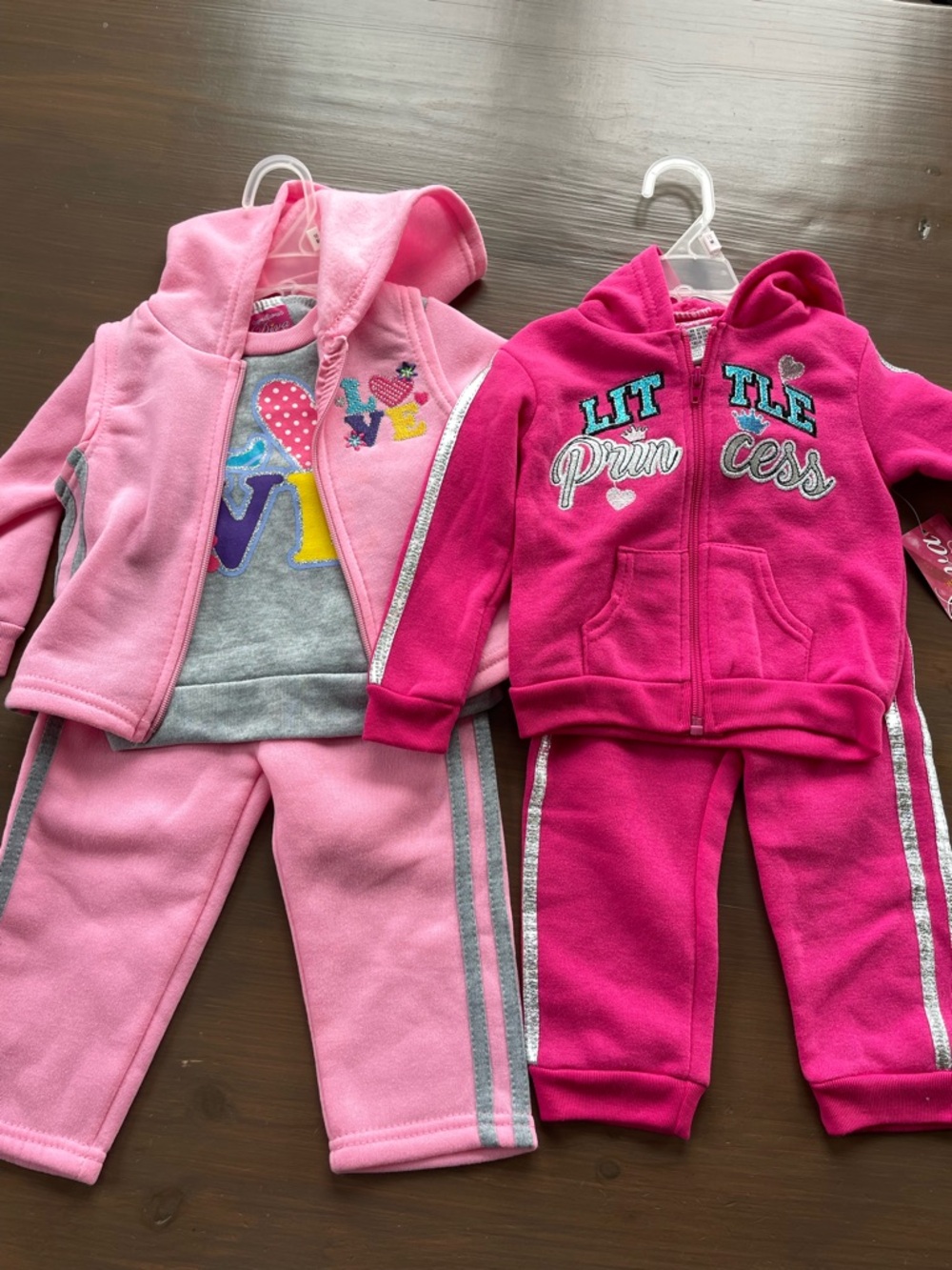 NWT Diva Pink Embroidered 2pc Set & 3pc Set Track Sweatsuits Size 18M